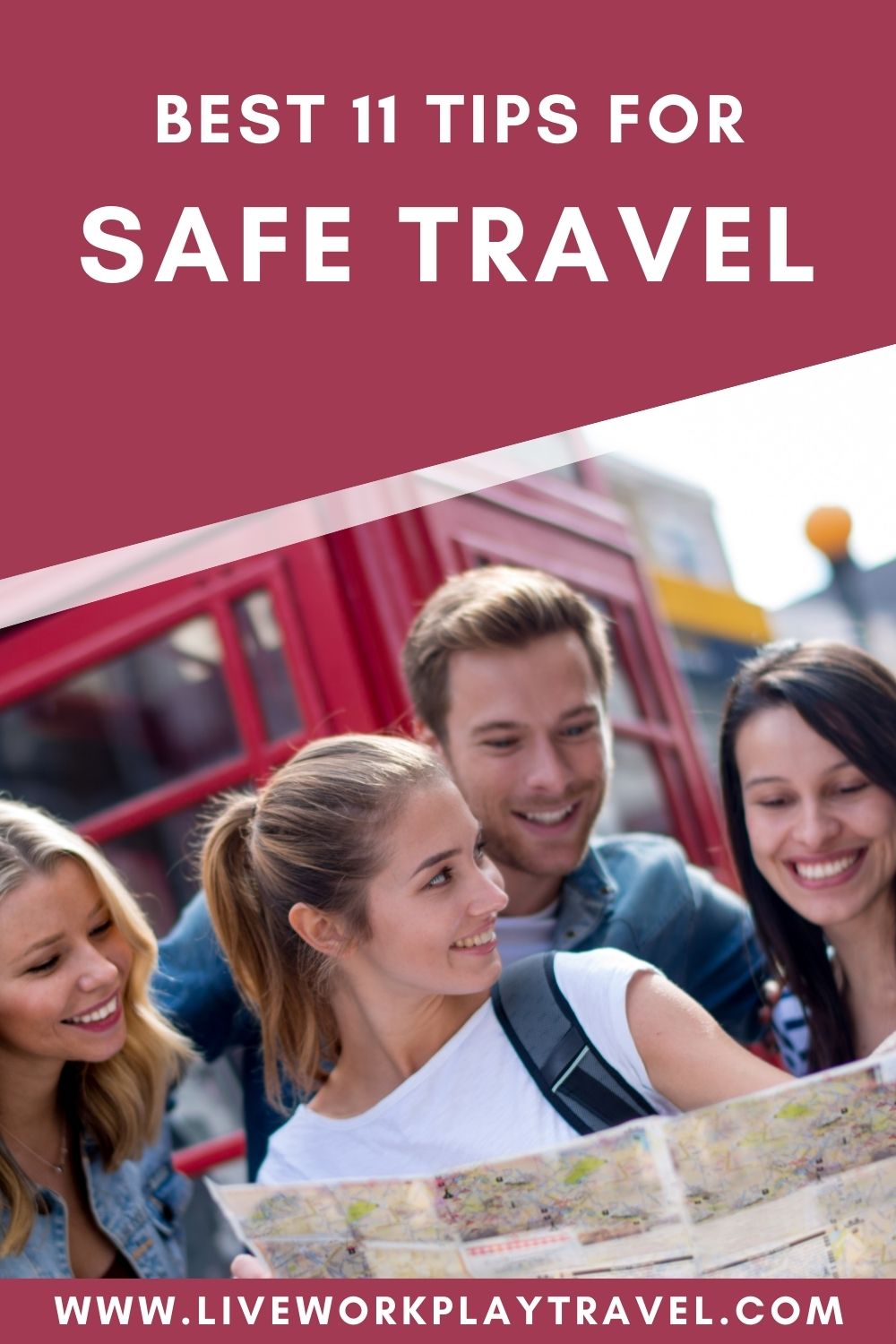SafeTravelPIN Tourists with a sightseeing map. Should be put away for safe travel.
