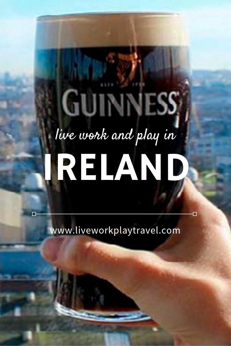 Pinterest Pin Pint of Guinness With View Over Dublin Behind.