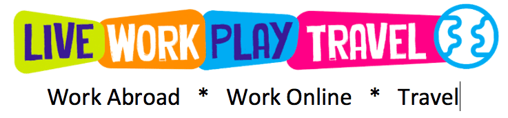 Live Work Play Travel World Logo to Work Abroad Work Online and Travel