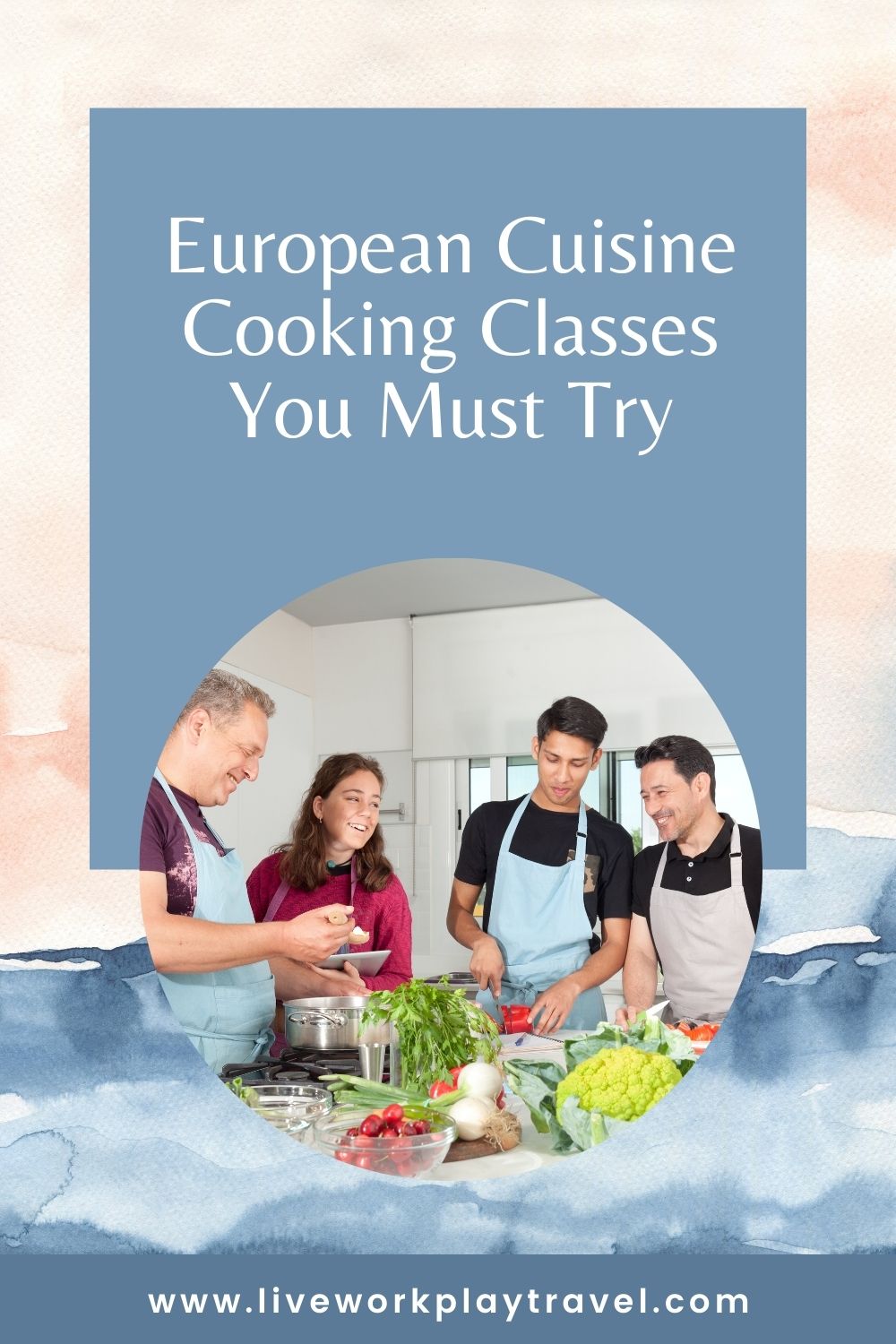 Europe Cuisine Cooking Class. People In A Kitchen Learning To Cook.