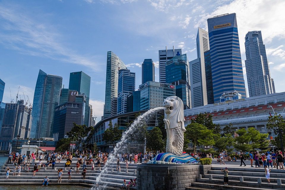 The Merlion is a half lion half fish statue that is the symbol of Singapore. It Sits Proudly In Meriton Bay.