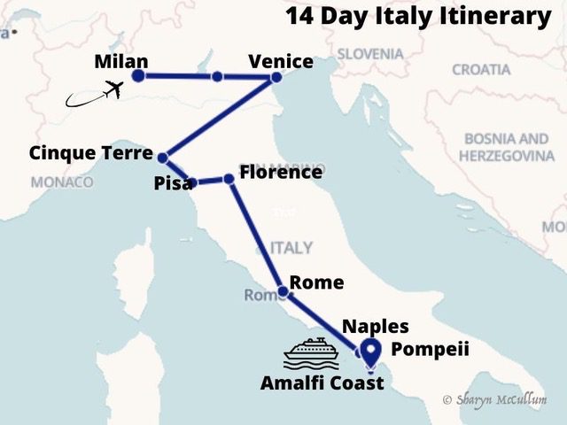 Italy 14 Day Itinerary Map.