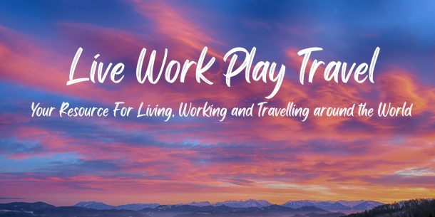 Live Work Play Travel Words On A Beautiful Pink and Blue Sunset.