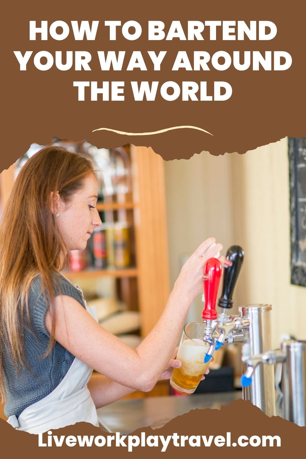 Female pouring a beer become a travelling bartender and work abroad.