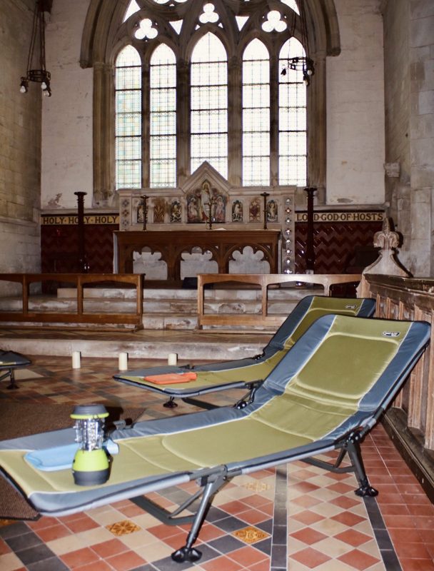 Champing - camping in a church.