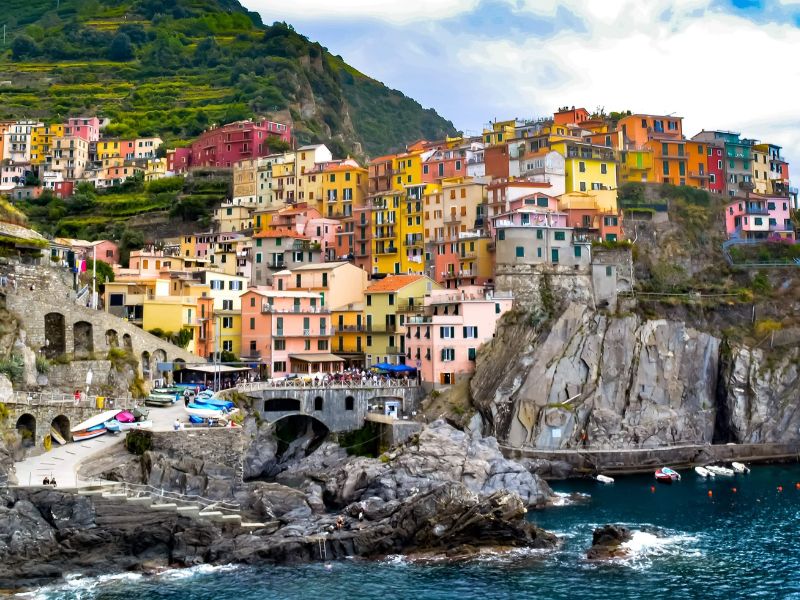 Cinque Terre in Italy is a group of 5 towns along rocky cliffs in the north of Italy.