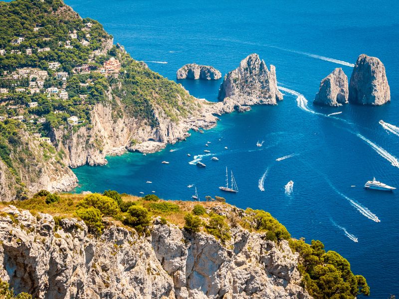 Isle of Capri, Italy. Blue sea, rocky coastline.