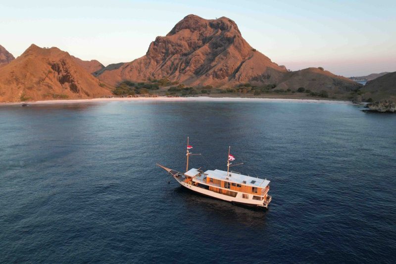 Phinisi Boat from Distance in Komodo, Indonesia.