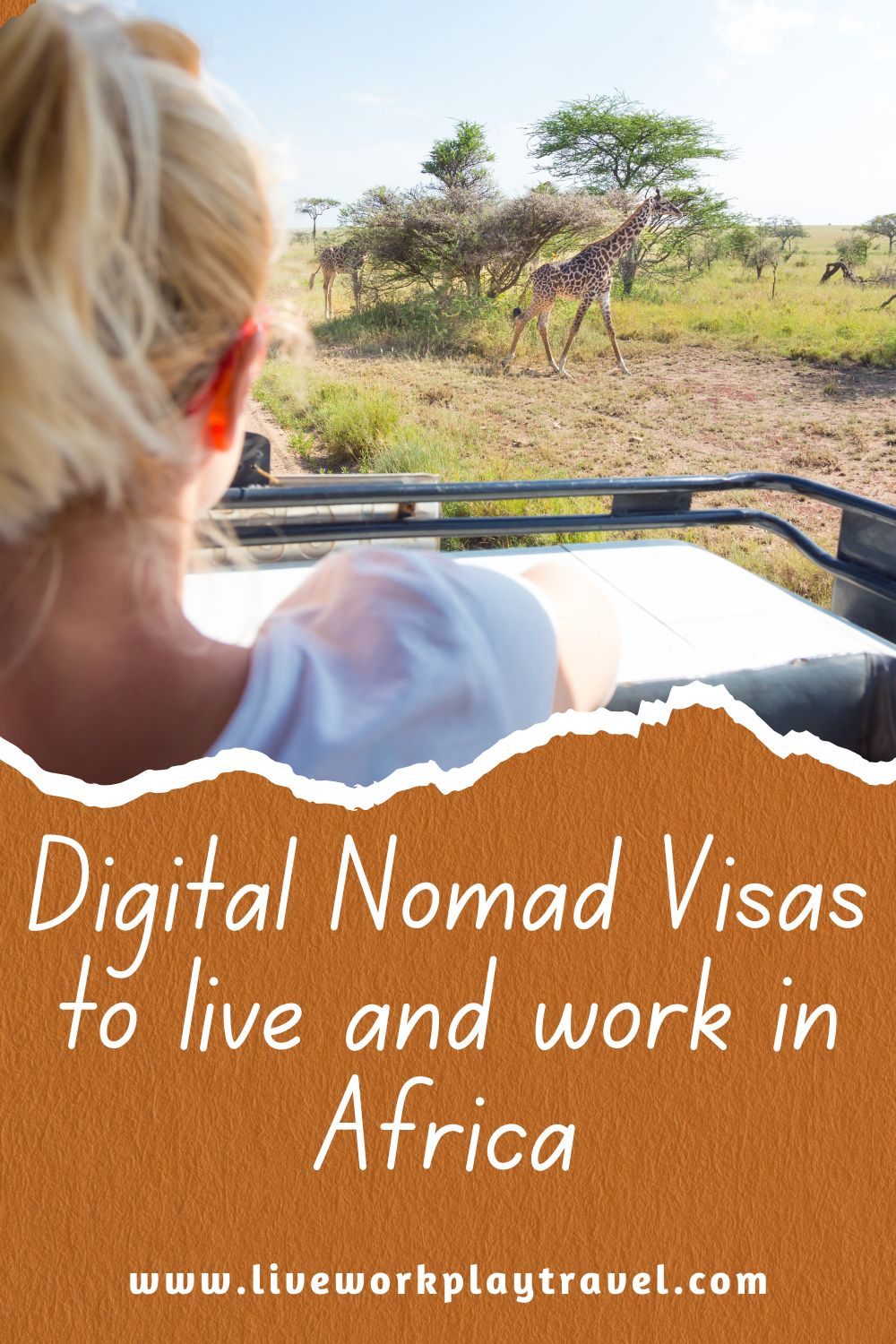 Female with blonde hair looking at giraffes on a DNV for Africa PIN.