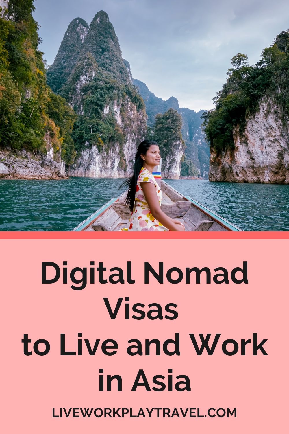 female in boat cruising in Asia on a digital nomad visa
