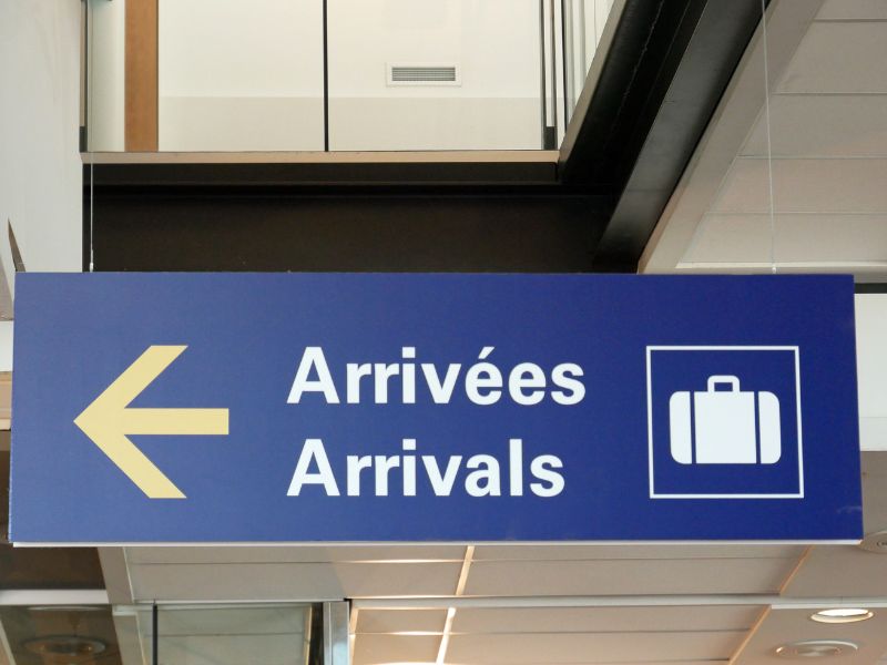 Airport arrival sign.