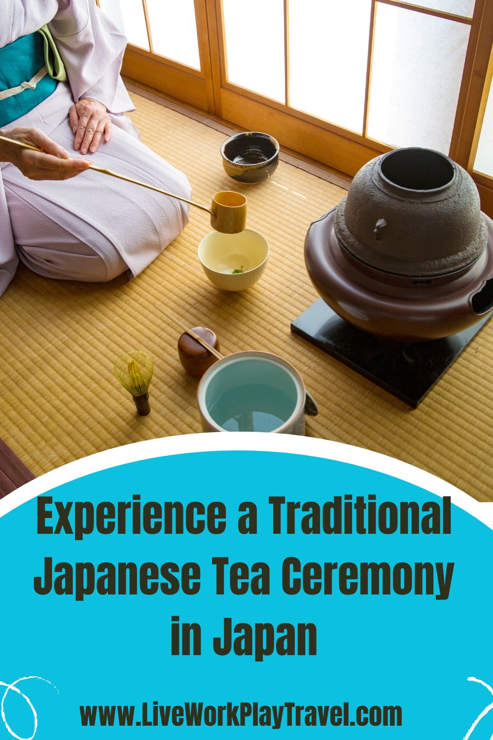 Japanese Tea Ceremony Pin - lady in kimono sitting on tatami mat serving tea.