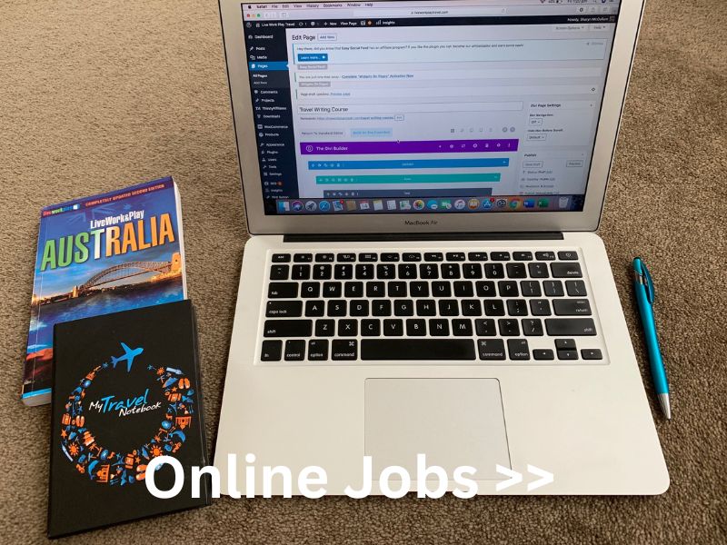 Online Jobs working on a laptop to make money for travel