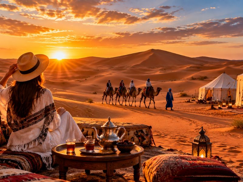 Sahara Desert with camels